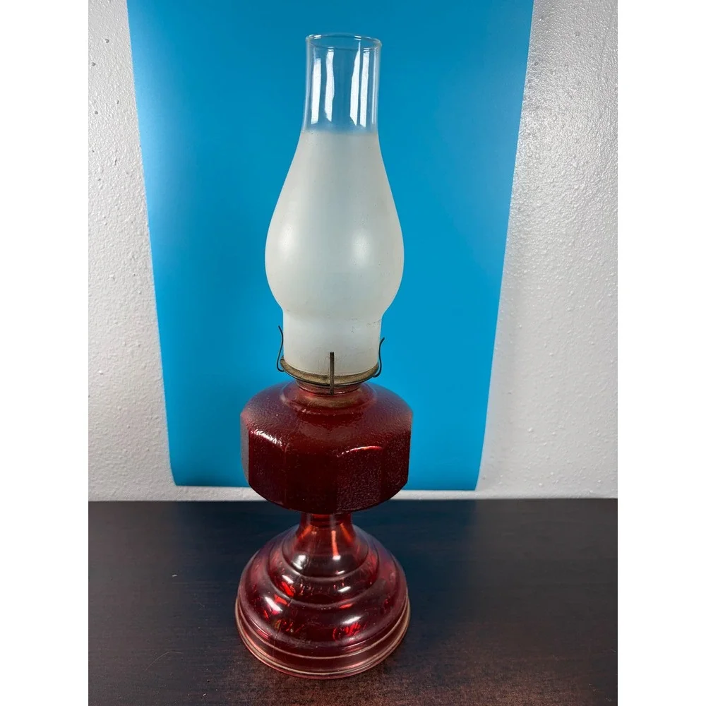 Antique Red Flash‎ Glass Hurricane Lamp